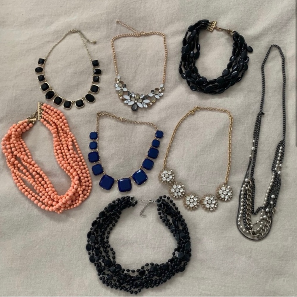 Lot of costume jewelry necklaces; a couple are from J Crew
